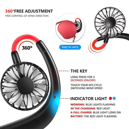 Portable Neck Fan 360 Degree Rotation Cooling Handheld